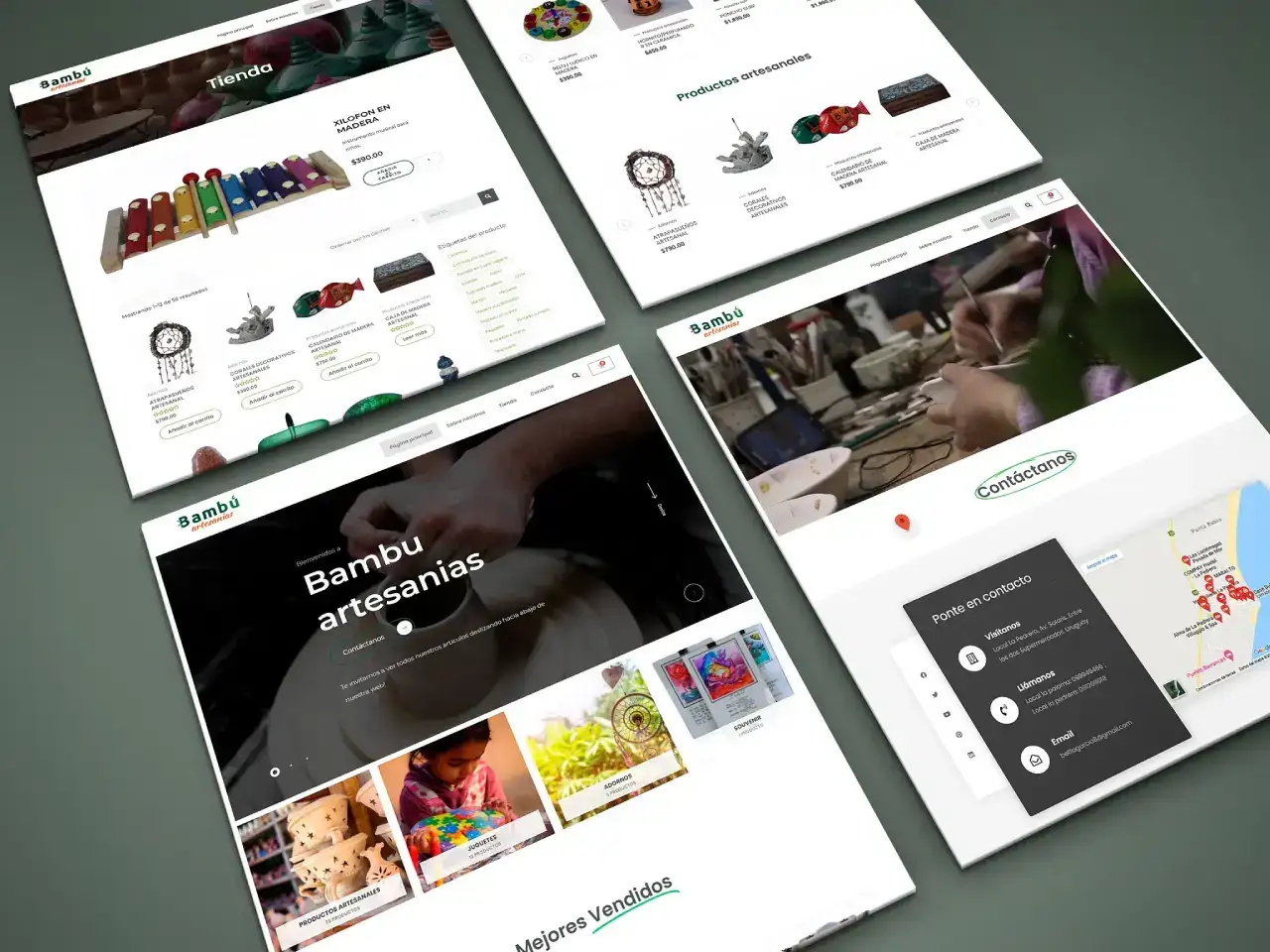 Desktop mockup of the Bambú Artesanías e-commerce site, showing the responsive interface design.
