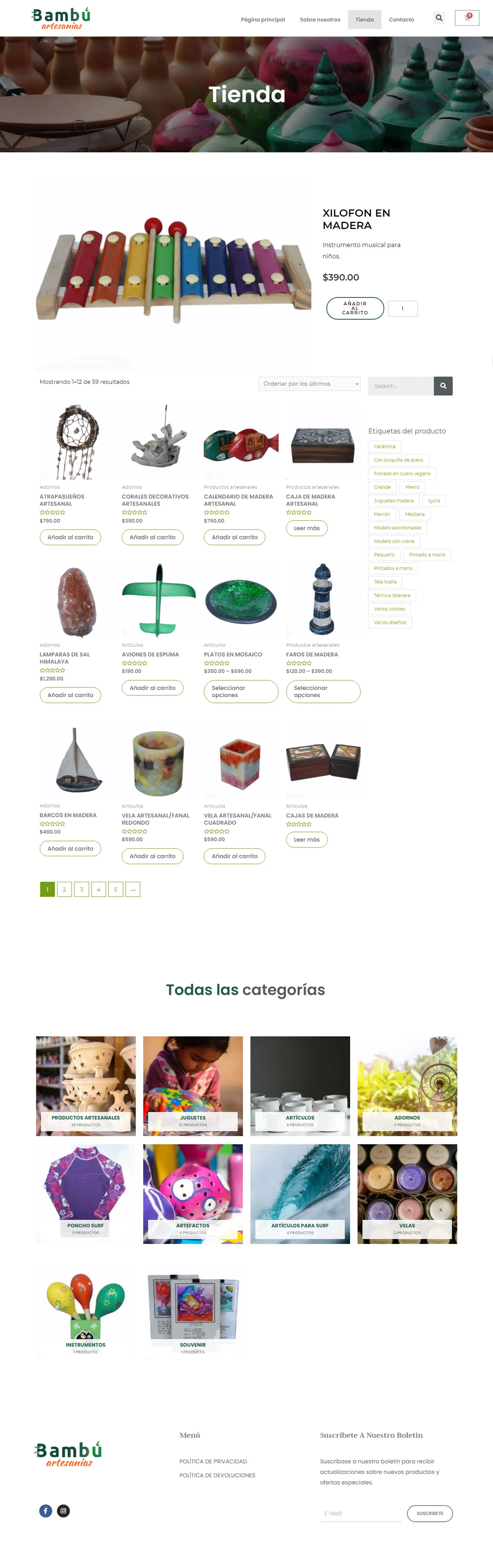 Artisan e-commerce shop interface with a minimalist grid layout and user-centric navigation.
