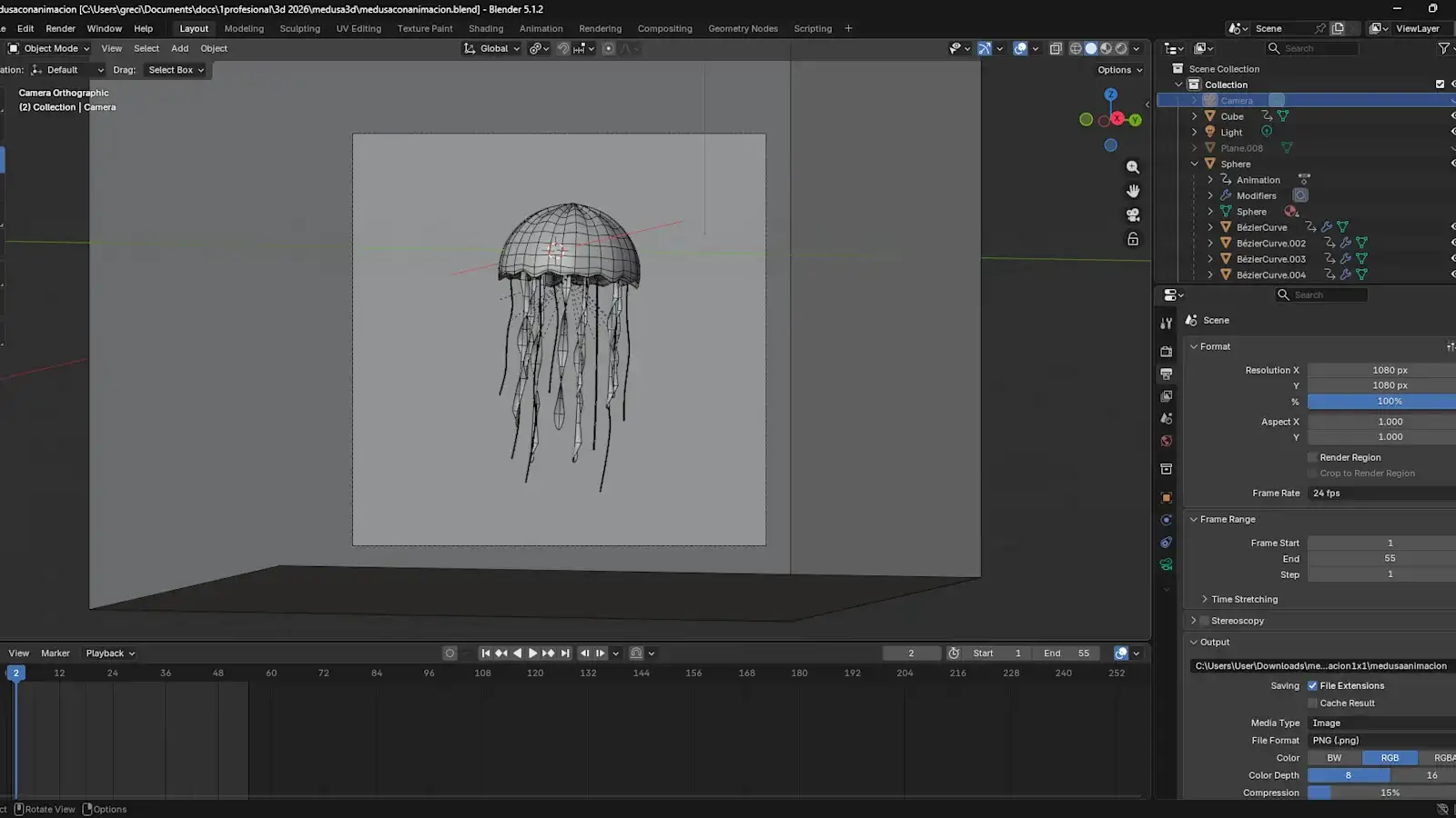 Glowing bioluminescent jellyfish 3D model floating underwater, view 2