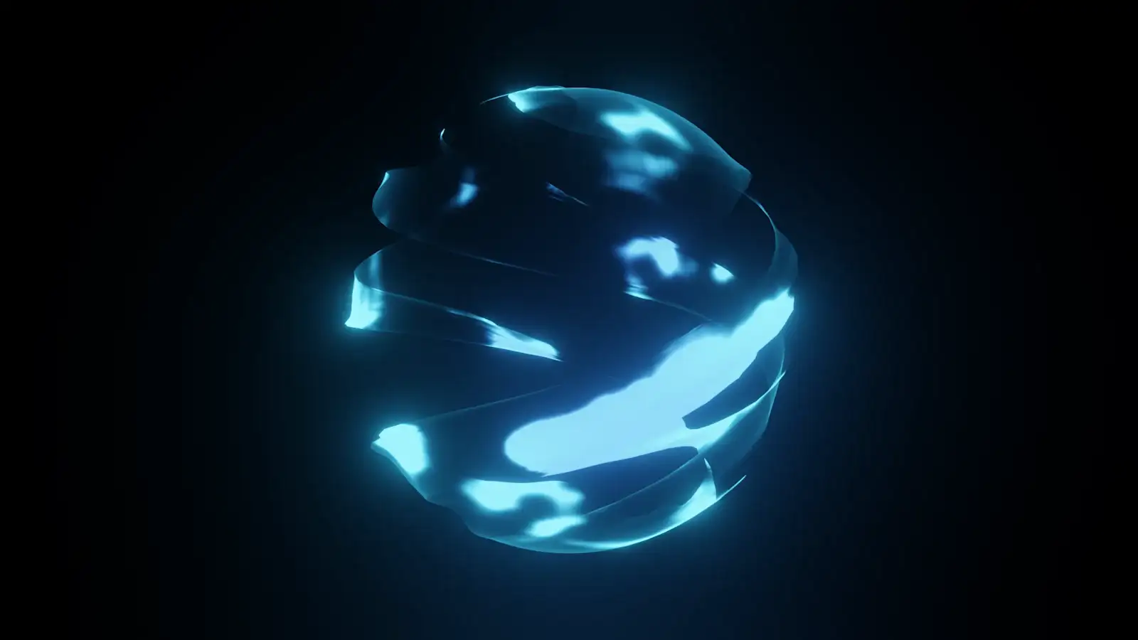 Glowing blue energy sphere 3D model with electric light around it, view 3