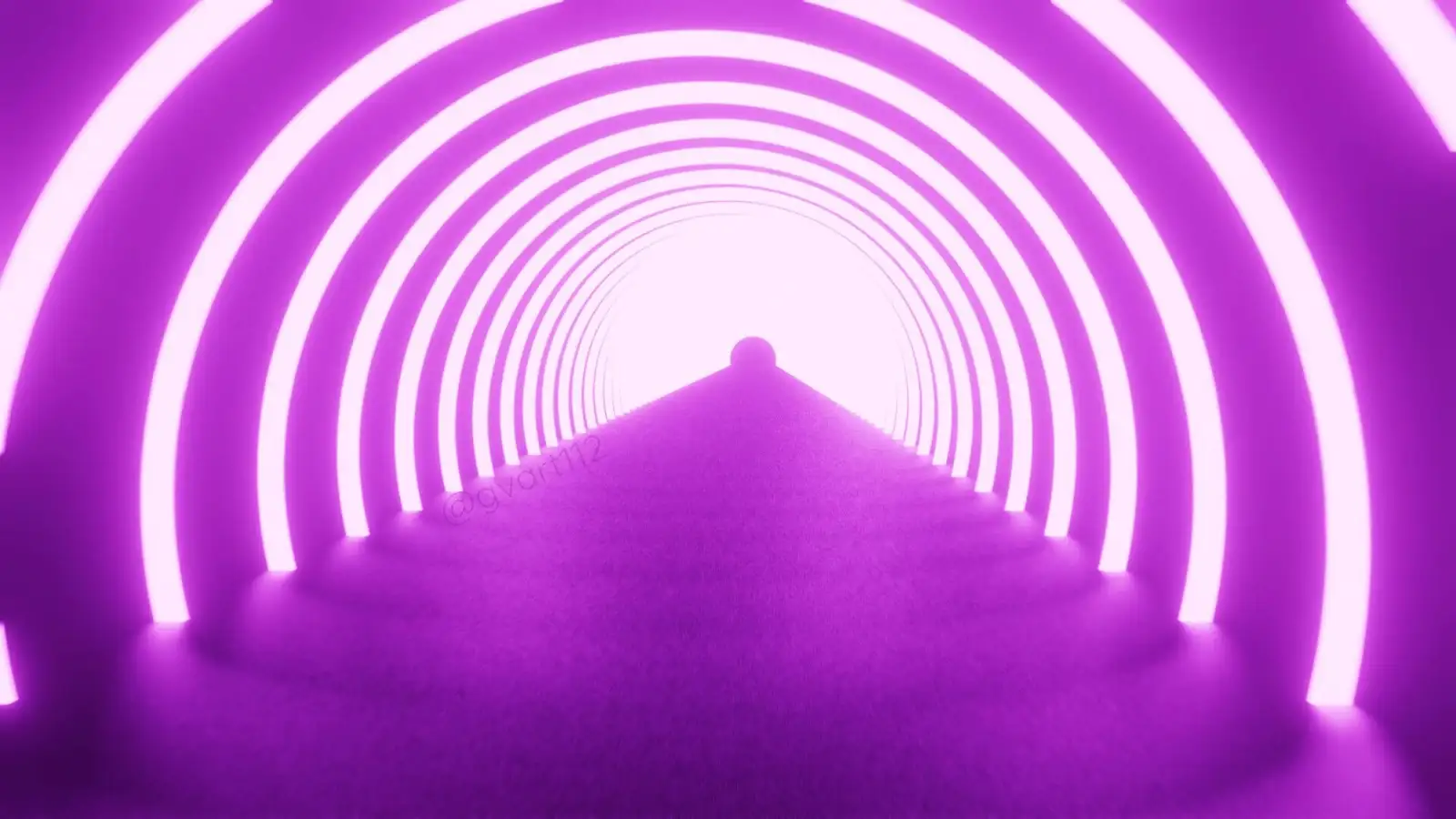 Shiny circular neon tunnel 3D model with glowing rings, view 2