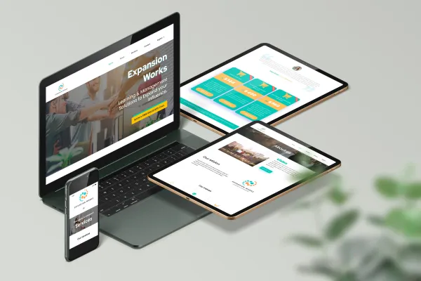 High-fidelity responsive mockup of Expansion Works on laptop, tablet, and mobile, highlighting a seamless cross-device experience.