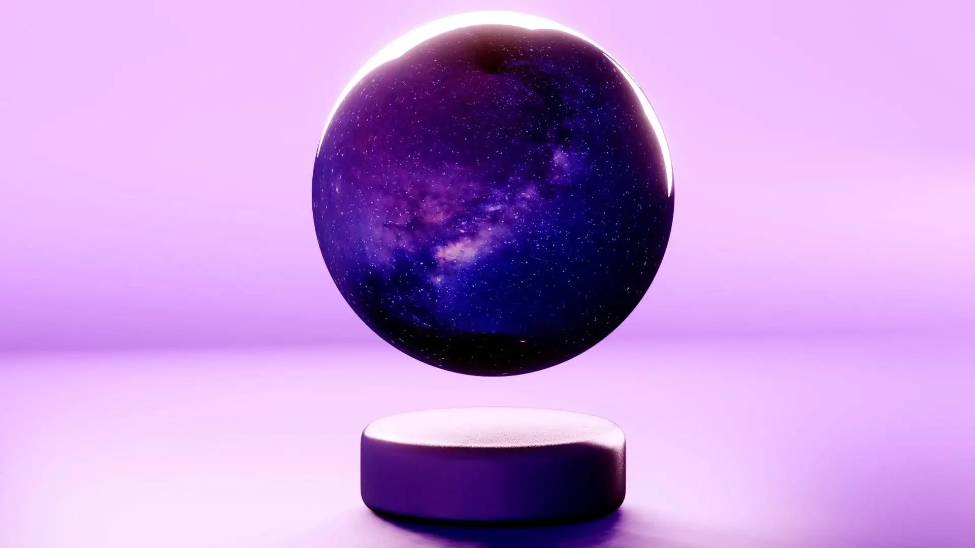 Free 3D model of floating magic spheres reflecting a galaxy and stars, view 3