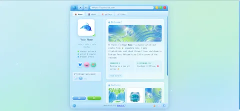 Frutiger Aero personal website template with glassmorphism panels and floating bubbles