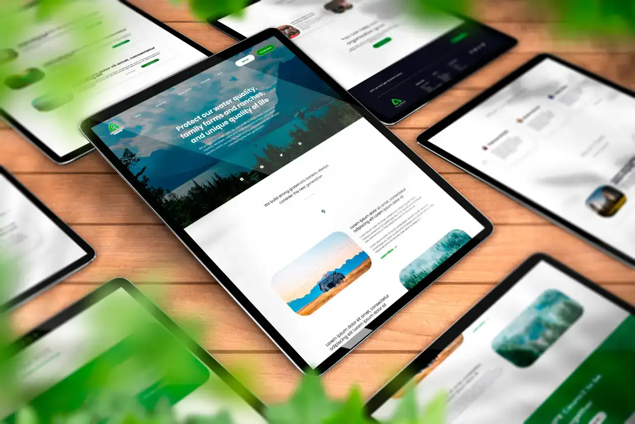Minimalist eco-friendly home page layout designed in Figma, featuring solar energy branding and organic green tones.