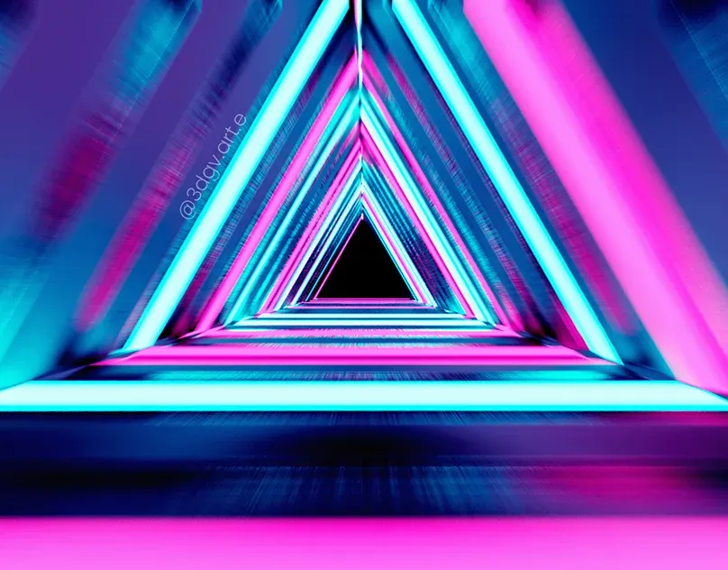 Animación 3D de un túnel triangular y circular vaporwave de neón