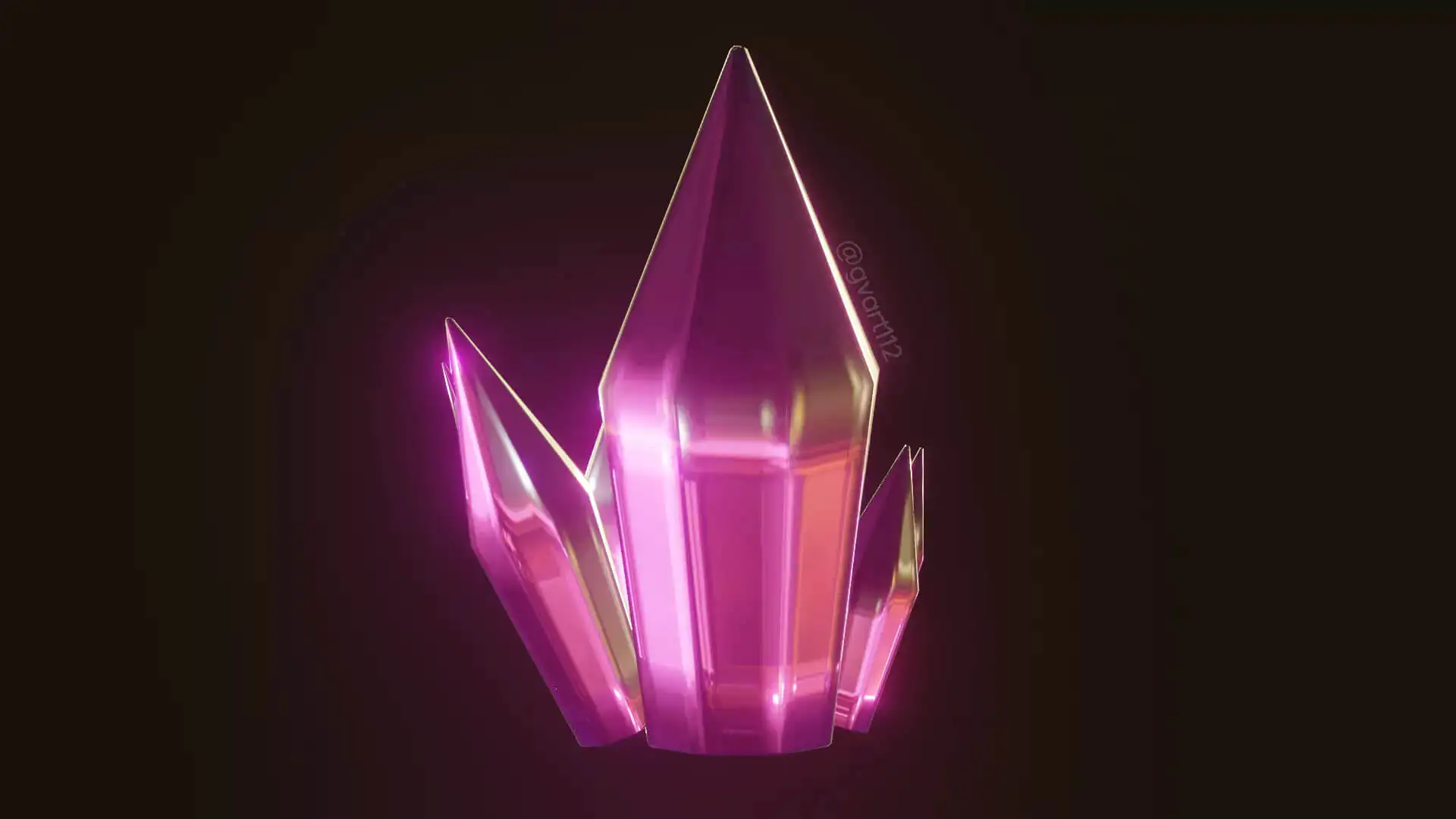 Pink crystal gem free 3D model in low poly, stylized fantasy RPG style, view 2