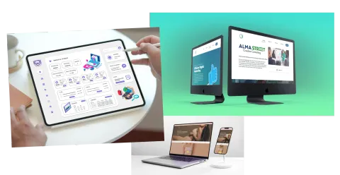 View of two website interfaces with modern and dark design...