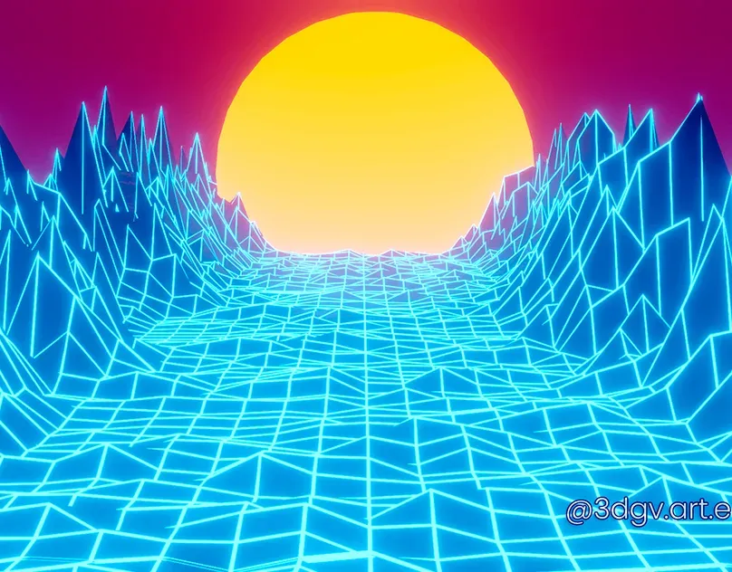 Render de un sol en 3D de estilo vaporwave retro hecho en Blender