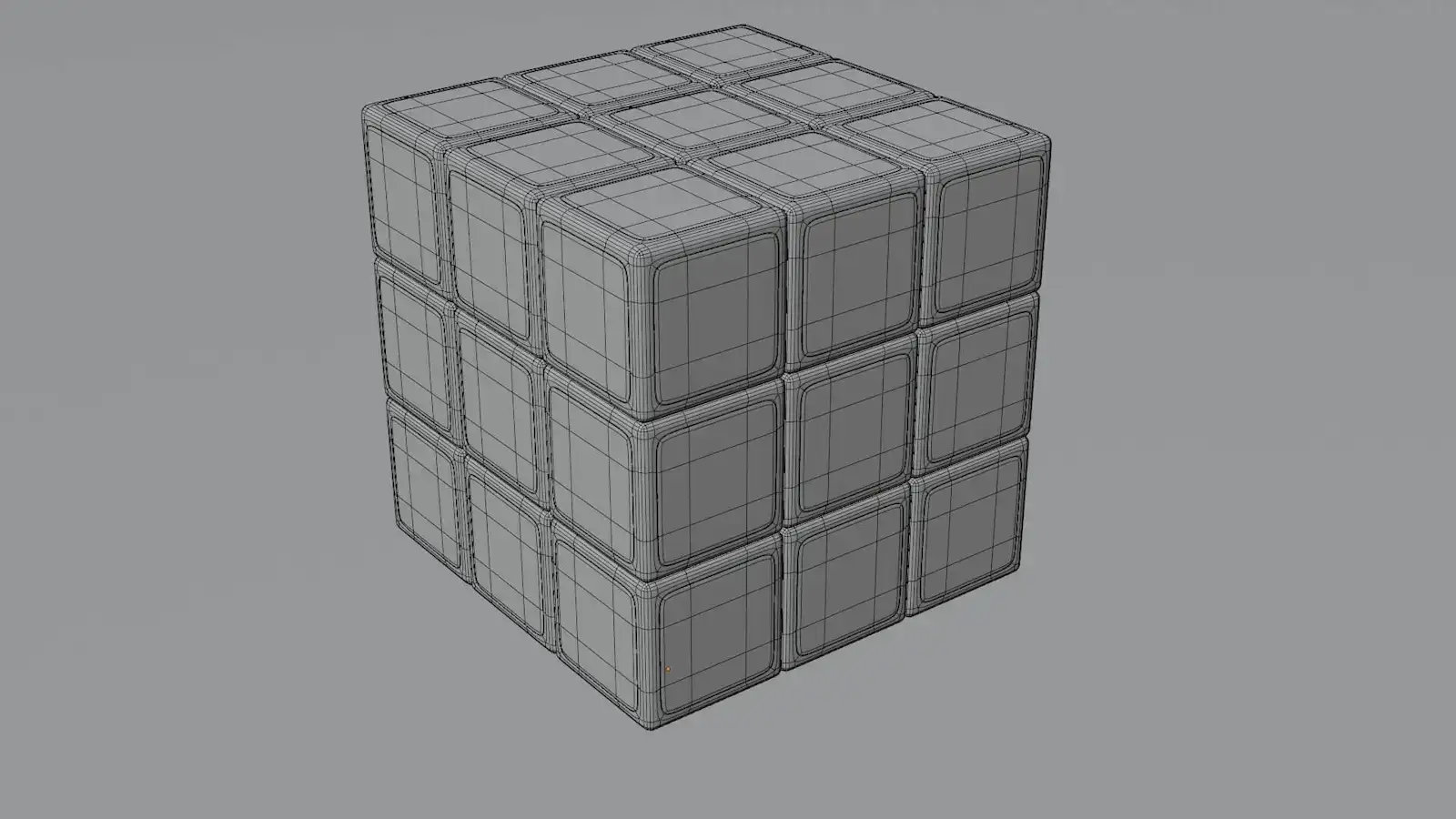 Scrambled Rubik's cube 3D model with mixed colored faces, view 2