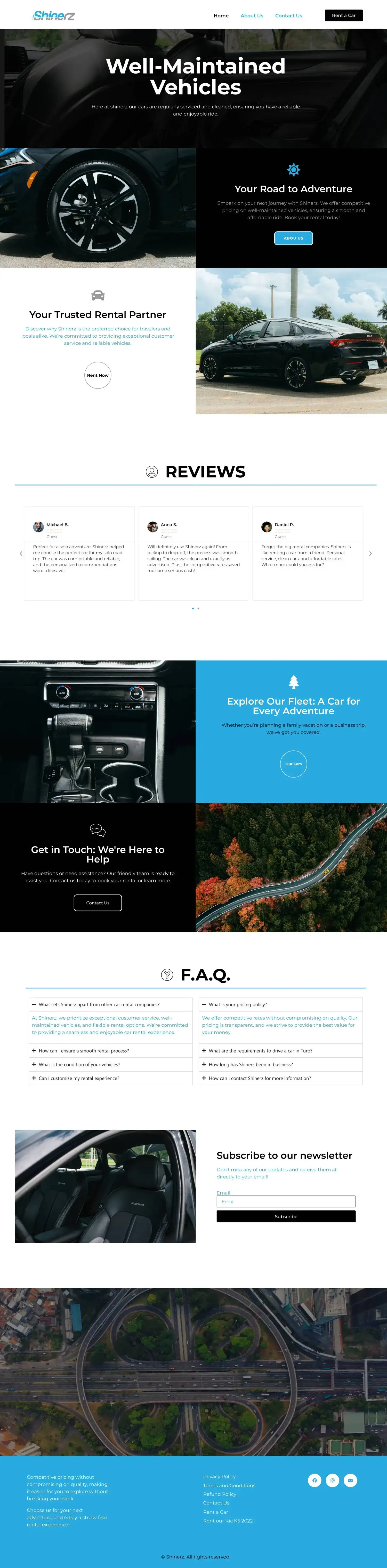 Car rental home page built with Elementor, with a background video and a clean navigation layout.