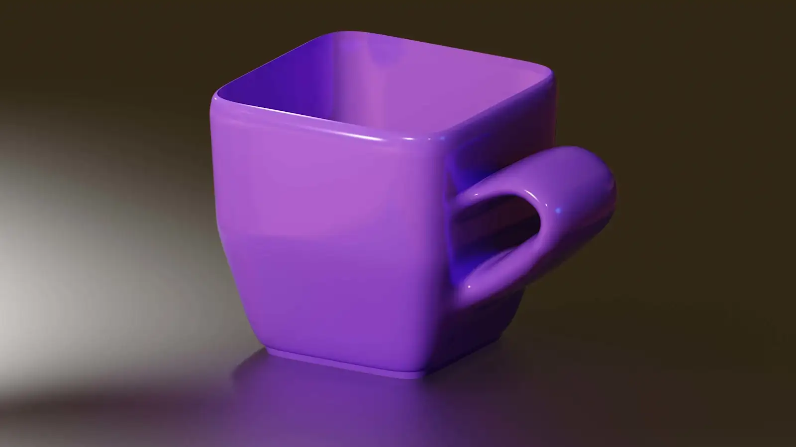 Glossy square ceramic coffee mug 3D model, view 2