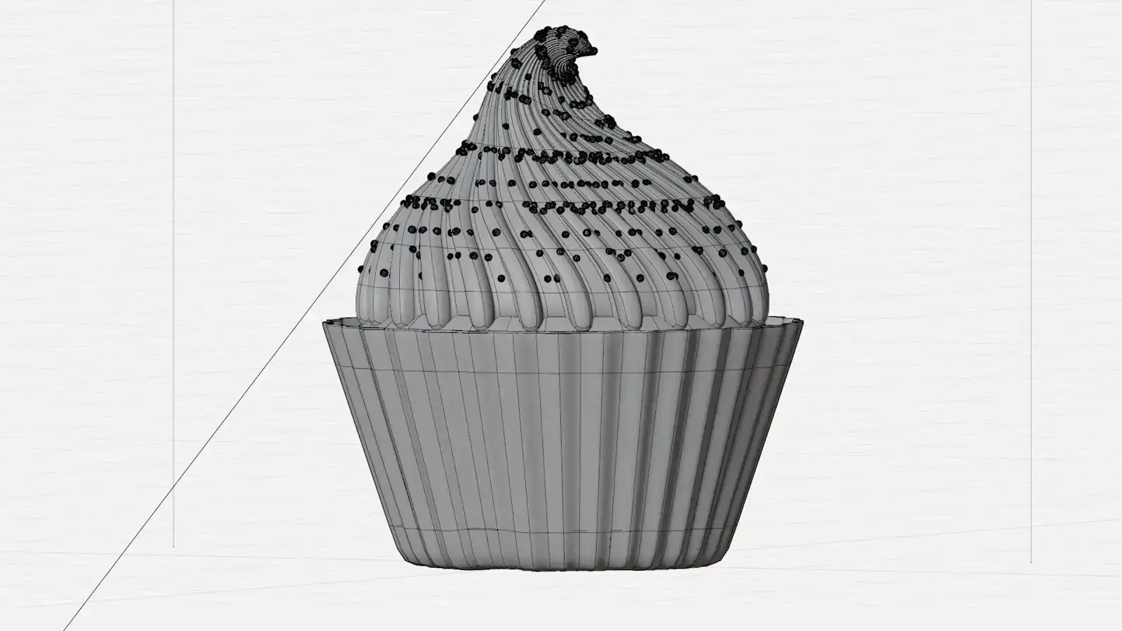 Stylized pink cupcake 3D model with frosting and sprinkles, view 2