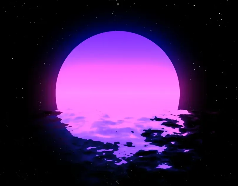 Animación corta en bucle de una luna synthwave retro en morado