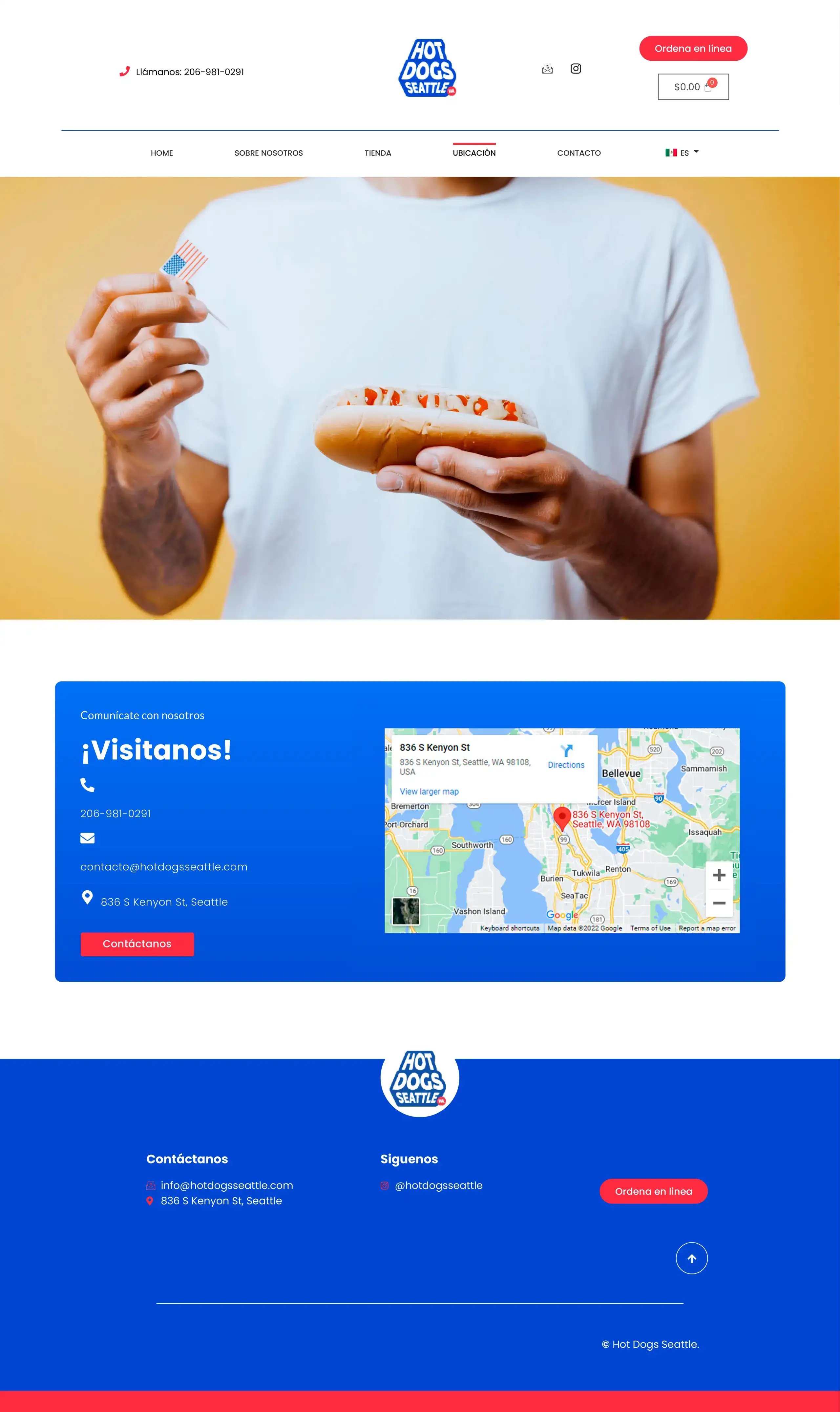 Store location and contact map for Hot Dog Seattle, set up for local search.