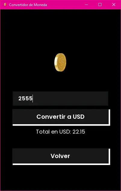 USD to VES currency converter desktop app with buttons to convert dollars to bolívars and check today's BCV rate, view 3