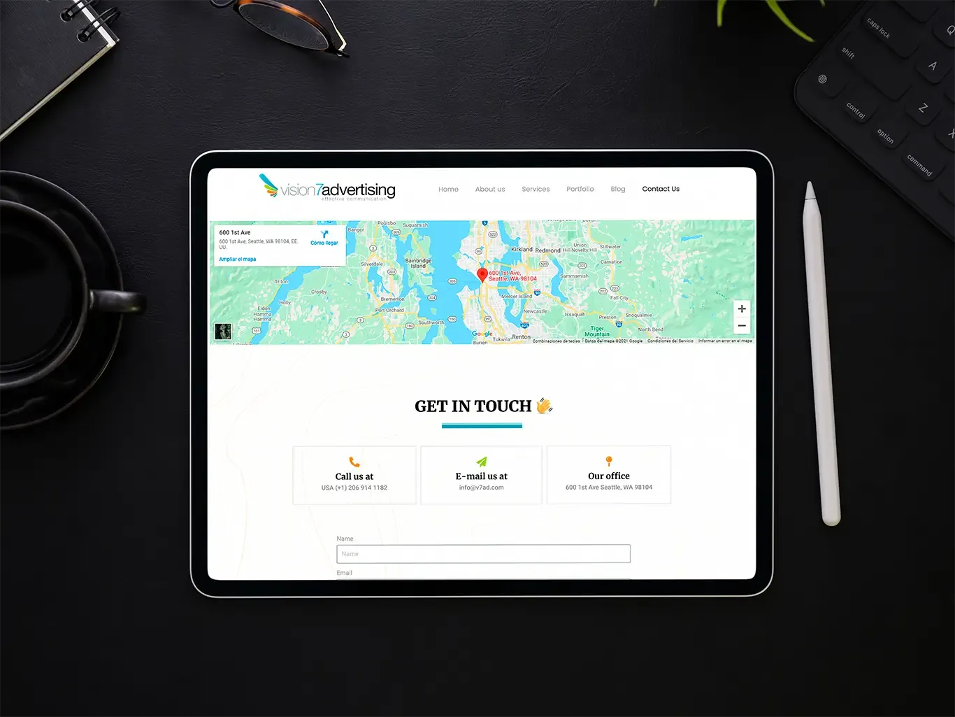 Contact Us page for V7ad agency, optimized for lead generation and seamless communication with startup founders.