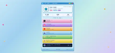 Retro Y2K links page template styled like a Windows XP browser window with a profile card