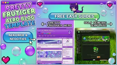 Purple kawaii Y2K retro blog template with tabs and a sidebar, inspired by early 2000s Windows