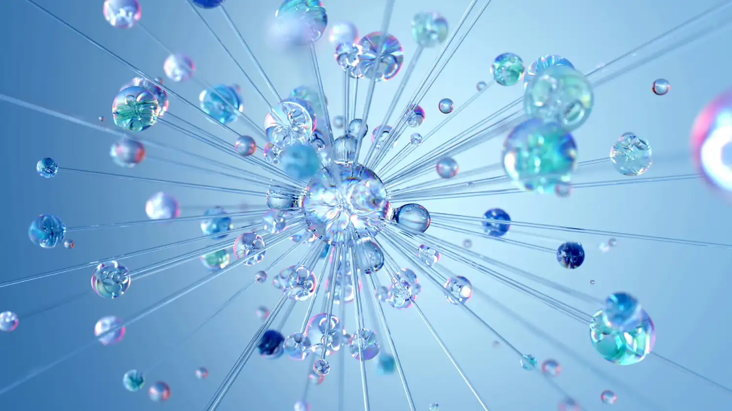 Abstract 3D rendering of a colorful translucent neural network sphere, illustrating complex artificial intelligence algorithms and automated web design generation.