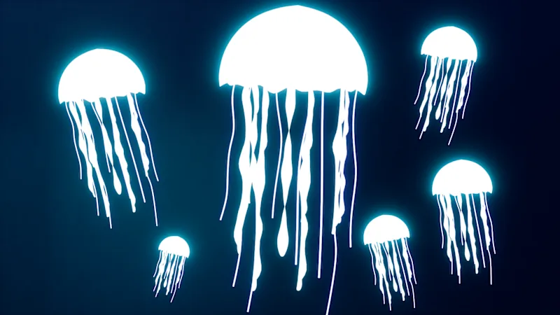 Glowing bioluminescent jellyfish 3D model floating underwater
