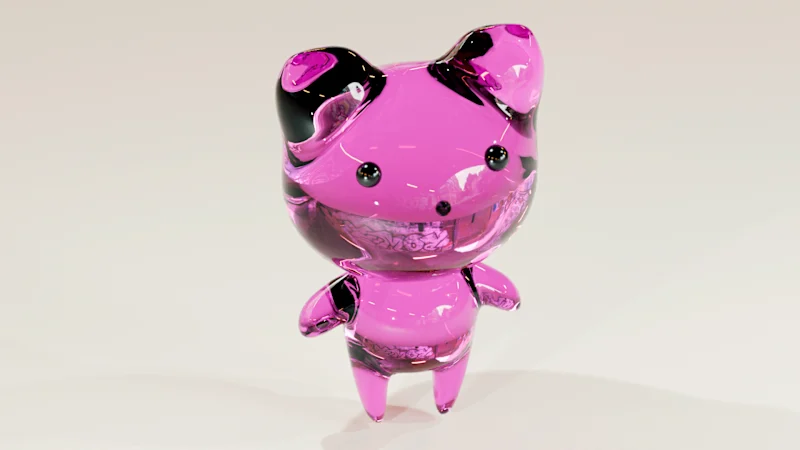 Pink crystal baby bear 3D model with fluid animation inside