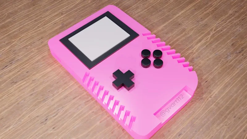 Stylized pink retro handheld game console 3D prop